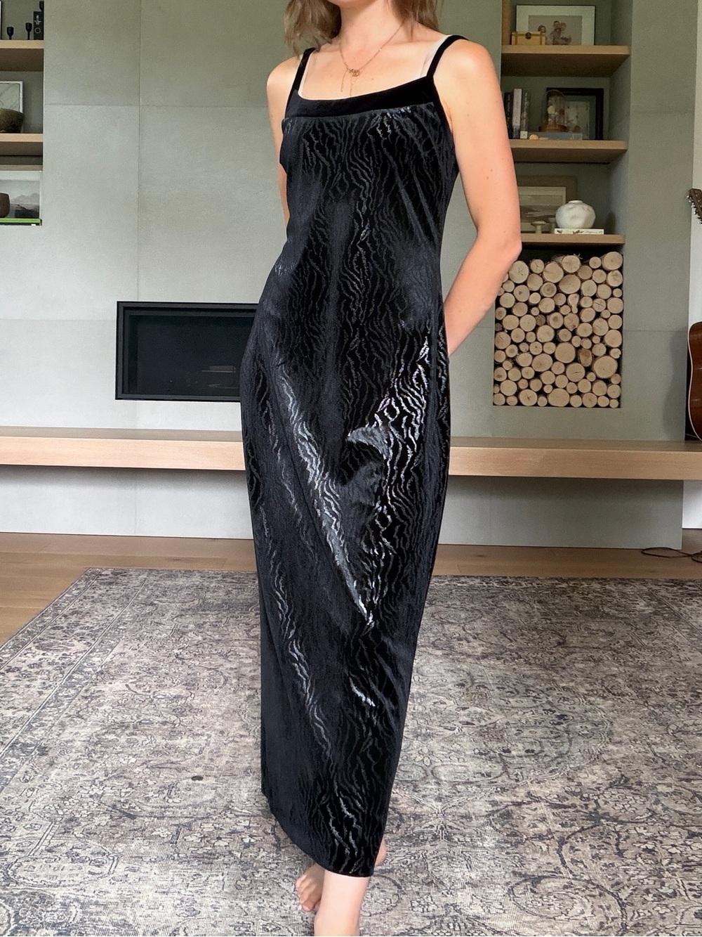 Vintage Joseph Ribkoff Black Velvet Slip Maxi Dress small - Picture 16 of 17